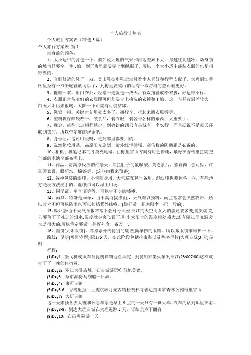 个人旅行计划表