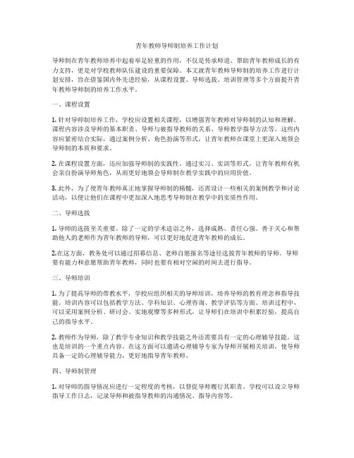 青年教师导师制培养工作计划