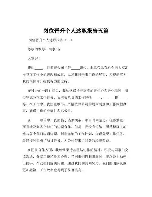 岗位晋升个人述职报告五篇