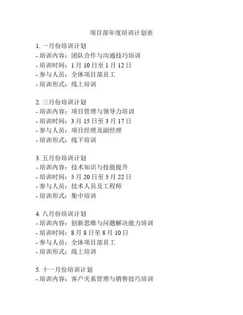 项目部年度培训计划表