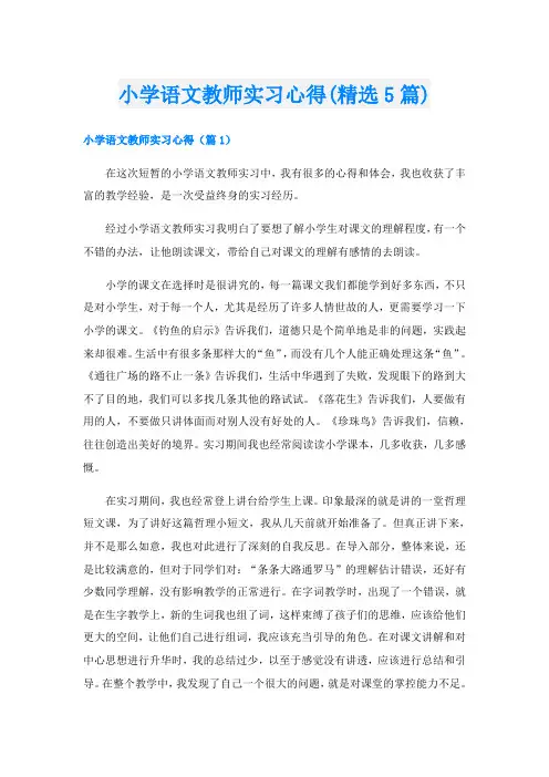 小学语文教师实习心得(精选5篇)
