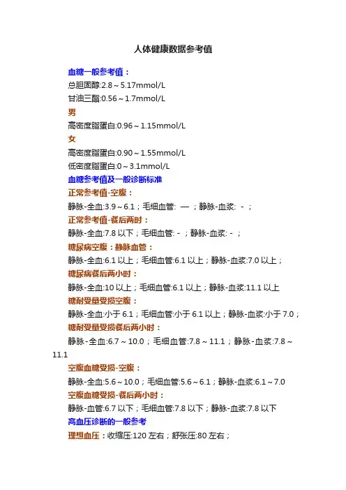 人体健康数据参考值