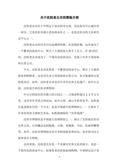 关于沈阳老北市的简短介绍