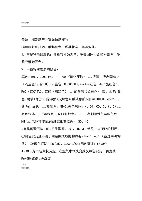 高中化学专题复习_推断题与计算题解题技巧新课标人教版必修1