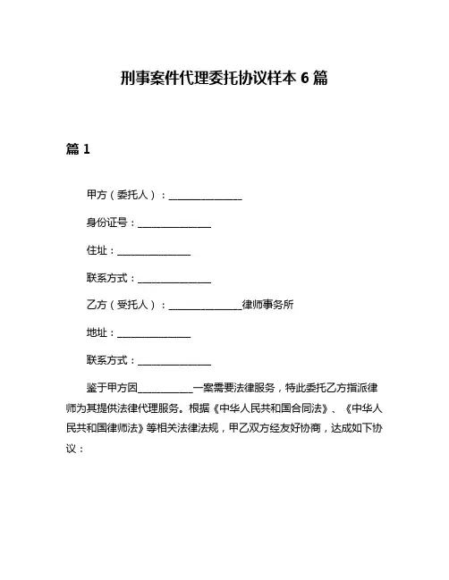 刑事案件代理委托协议样本6篇