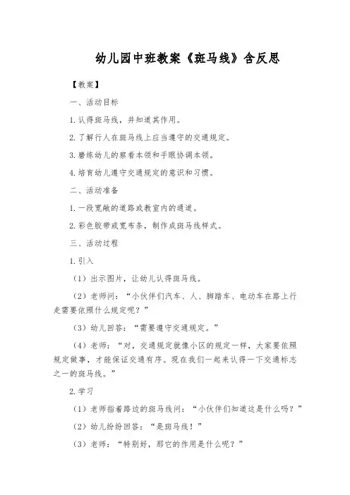 幼儿园中班教案《斑马线》含反思