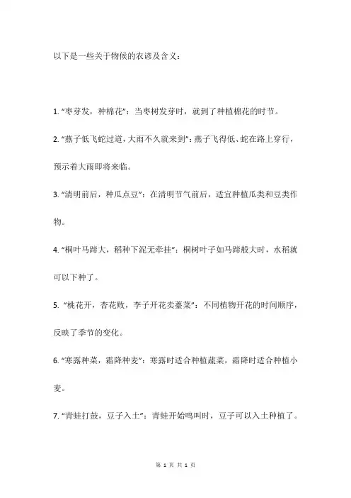 关于物候的农谚及含义