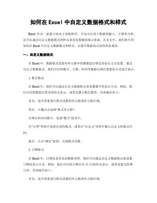 如何在Excel中自定义数据格式和样式