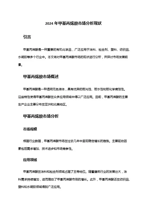 2024年甲基丙烯酸市场分析现状