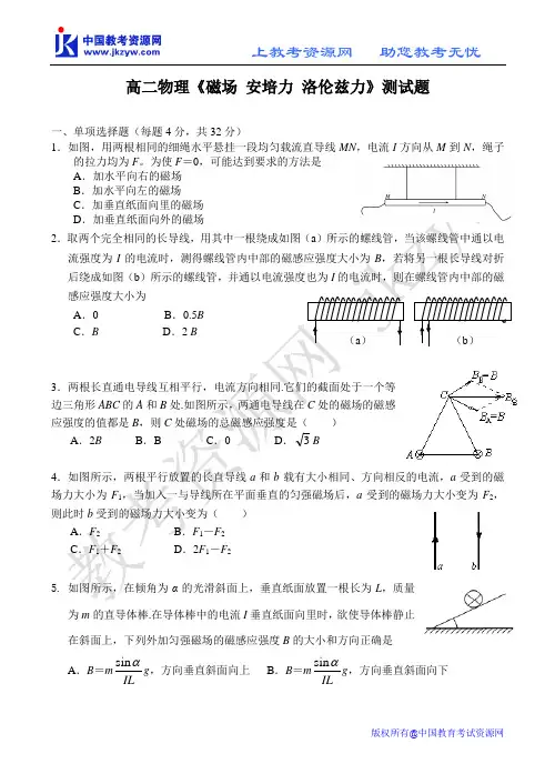 高二物理《磁场 安培力 洛伦兹力》测试题