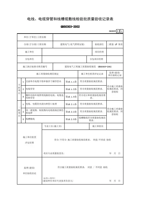 1电线、电缆穿管和线槽缆敷线检验批质量验收记录表