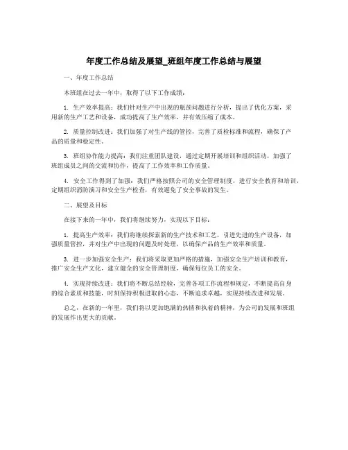 年度工作总结及展望_班组年度工作总结与展望