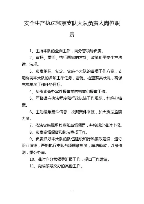 安全生产执法监察支队大队负责人岗位职责