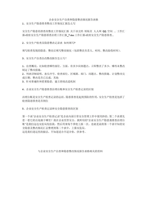企业安全生产自查和隐患整改情况报告表格安全生产