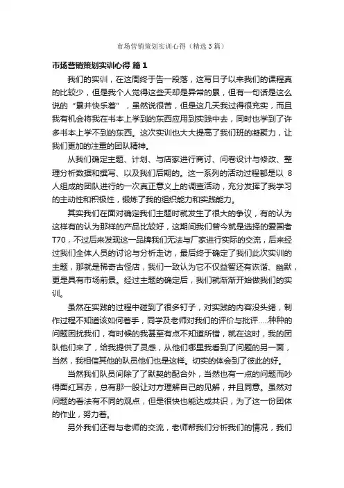 市场营销策划实训心得（精选3篇）
