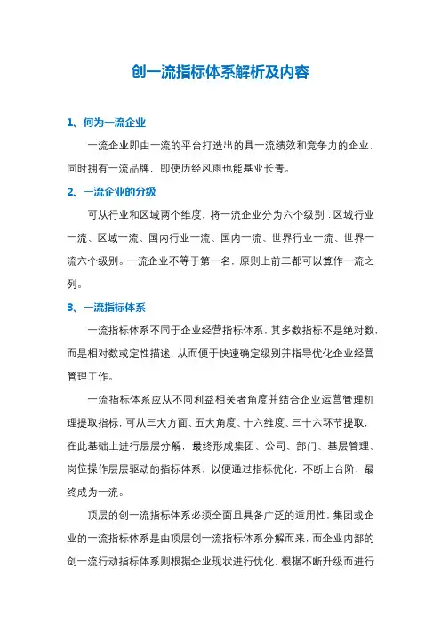 创一流指标体系解析及内容