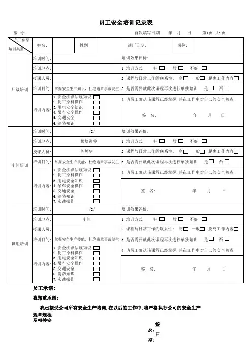 安全培训记录表