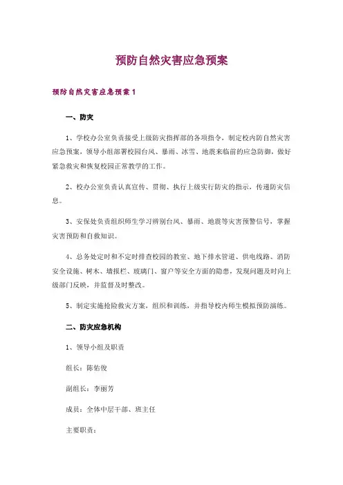 预防自然灾害应急预案