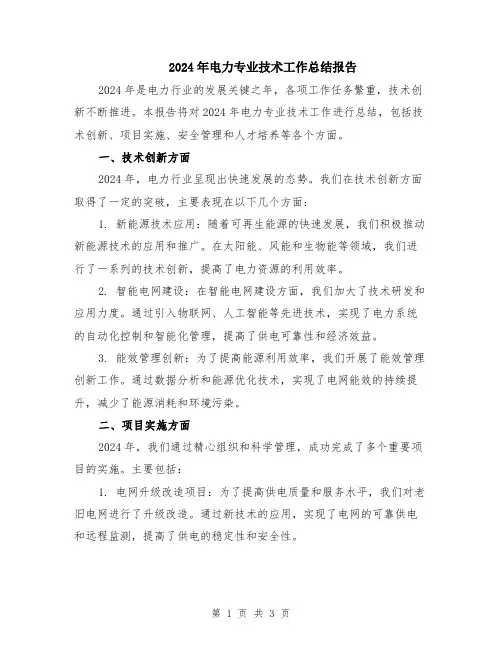 2024年电力专业技术工作总结报告