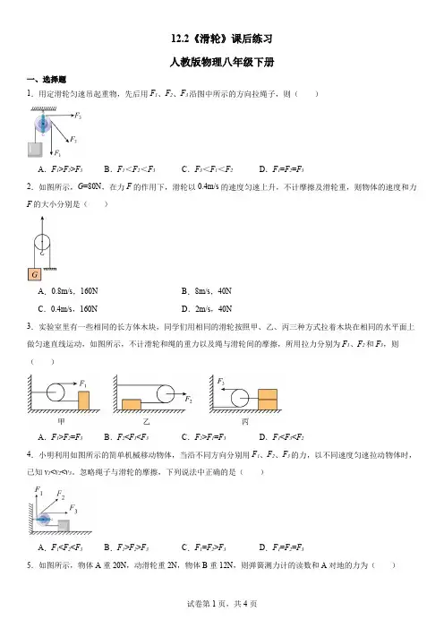 12.2《滑轮》课后练习++--2023-2024学年人教版物理八年级下册