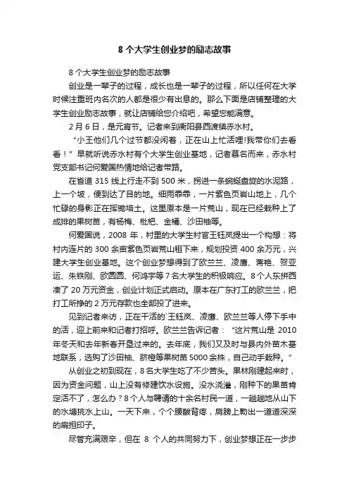 8个大学生创业梦的励志故事
