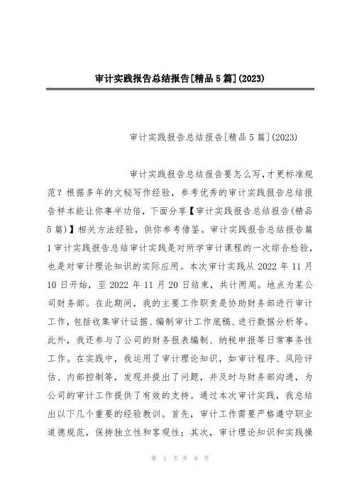 审计实践报告总结报告[精品5篇](2023)