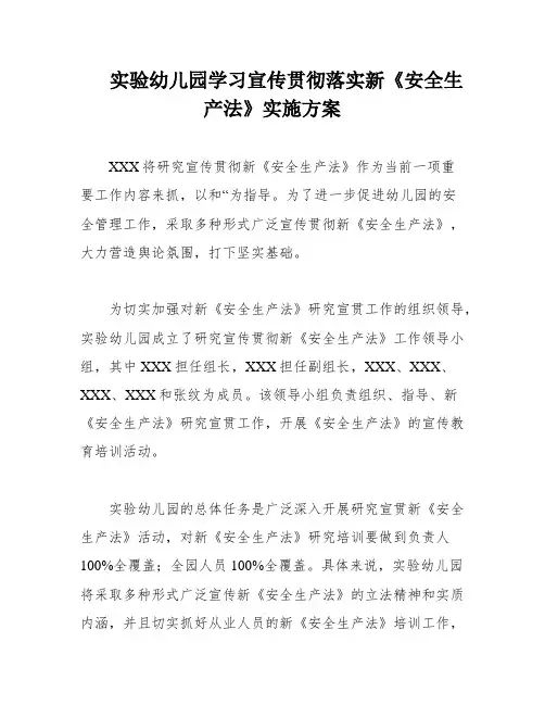 实验幼儿园学习宣传贯彻落实新《安全生产法》实施方案