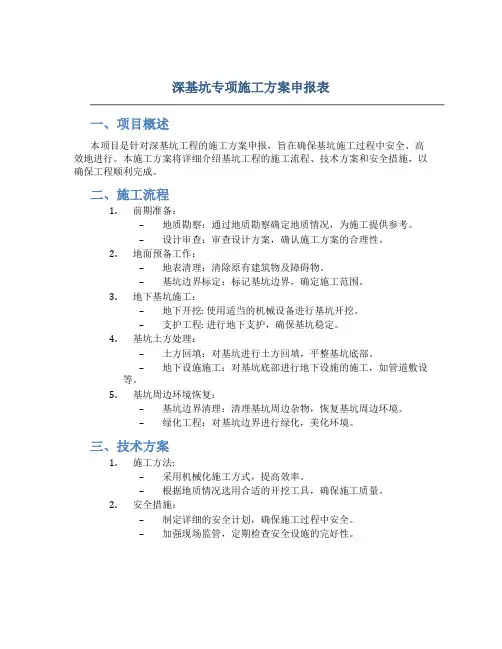深基坑专项施工方案申报表