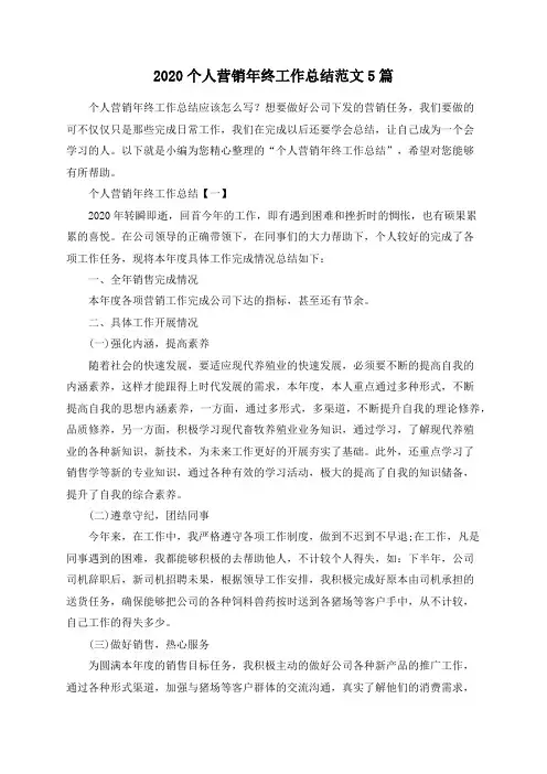 总结范文-2020个人营销年终工作总结范文5篇