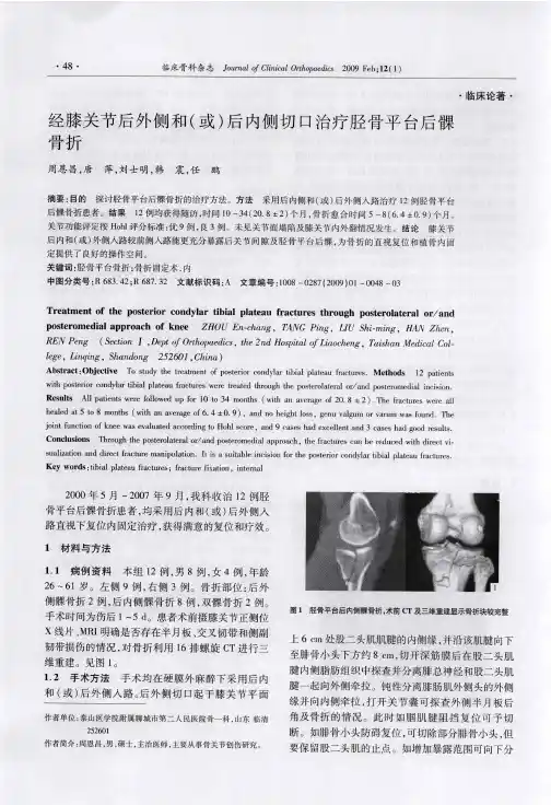 经膝关节后外侧和(或)后内侧切口治疗胫骨平台后髁骨折