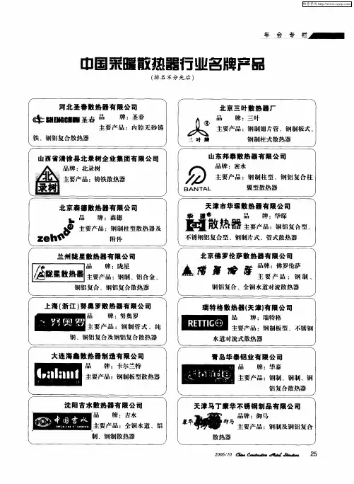 中国采暖散热器行业名牌产品