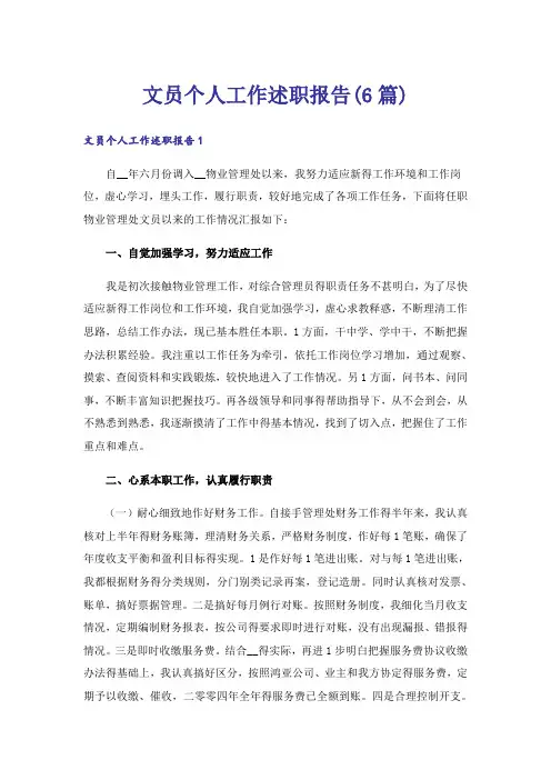 文员个人工作述职报告(6篇)