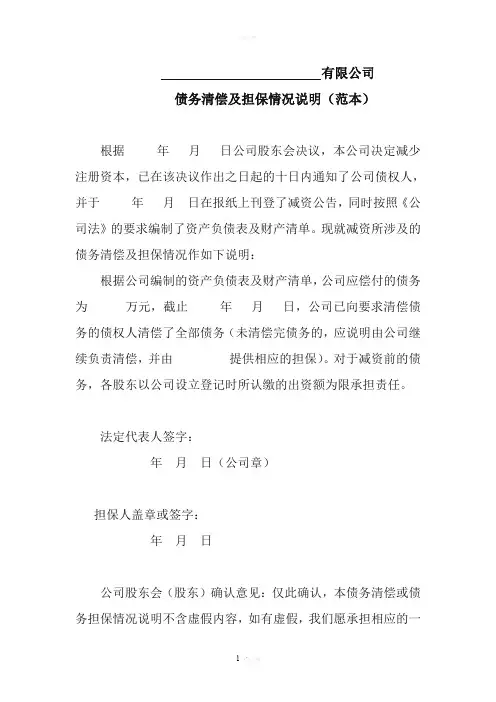 公司债务清偿及担保情况说明