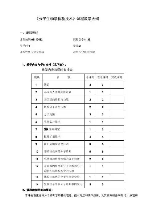分子生物学检验技术课程教学大纲