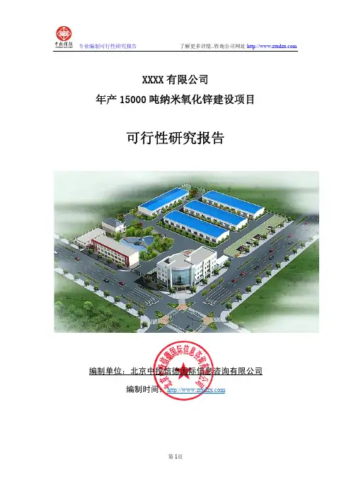 年产15000吨纳米氧化锌建设项目可行性研究报告