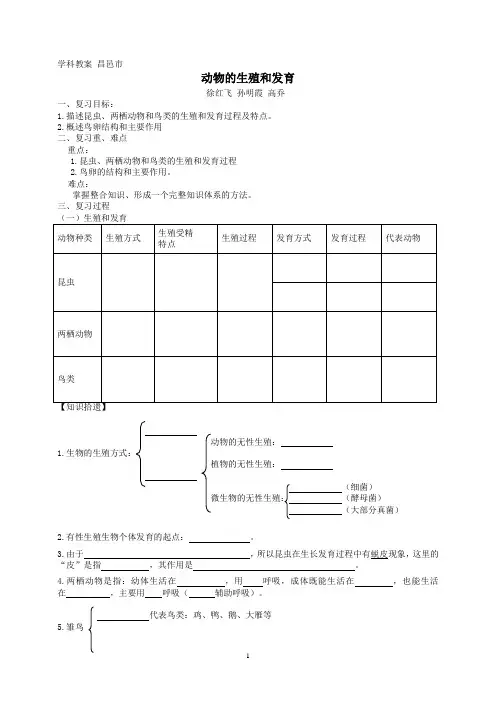 动物的生殖和发育复习学案