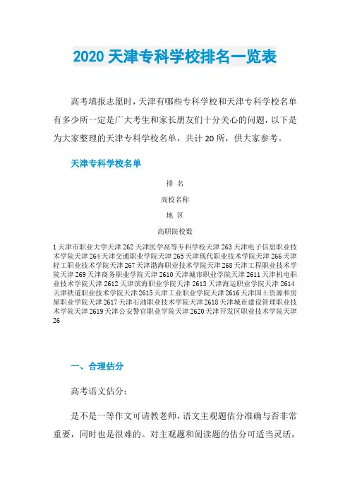 2020天津专科学校排名一览表