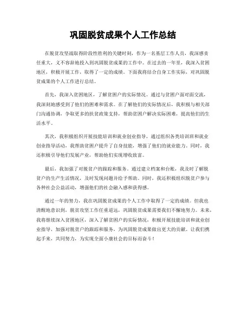 巩固脱贫成果个人工作总结