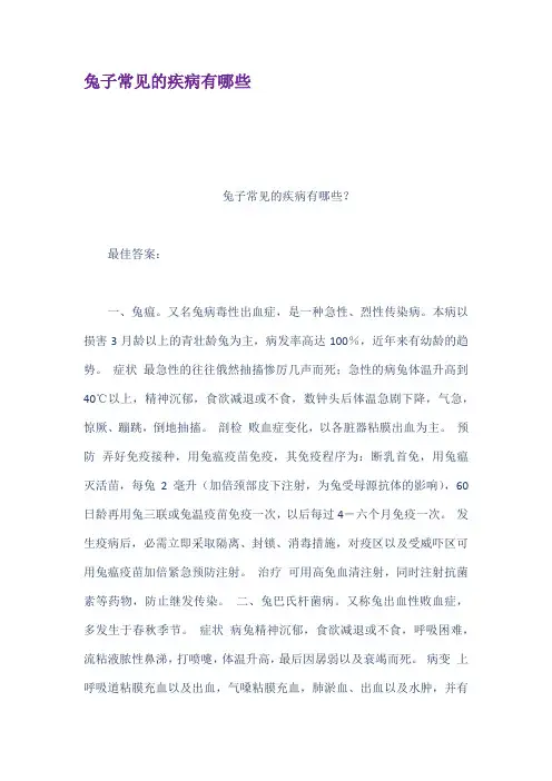 兔子常见的疾病有哪些