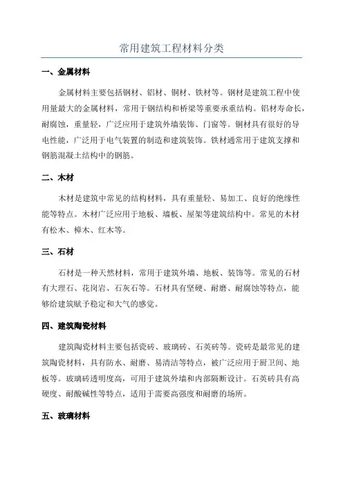 常用建筑工程材料分类