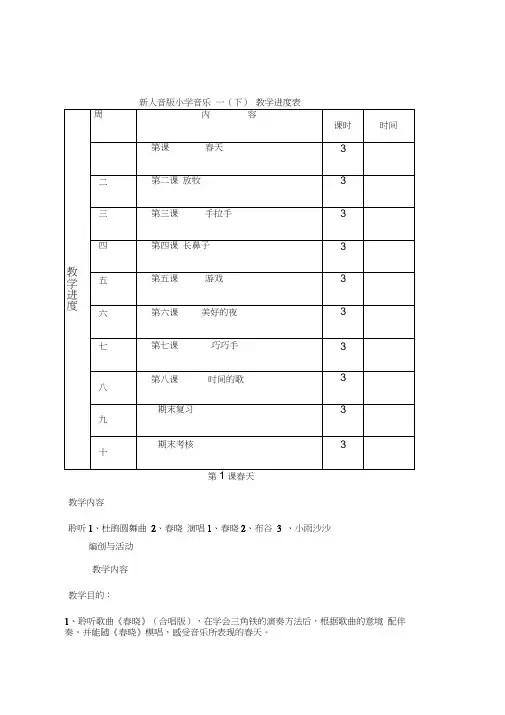 新人音版小学音乐一年级下册全册教案