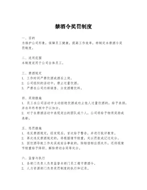 禁酒令奖罚制度