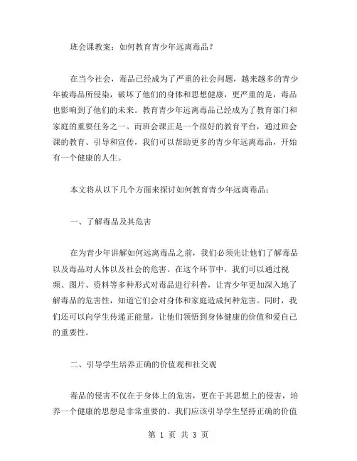 班会课教案：如何教育青少年远离毒品？
