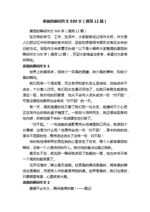 美丽的瞬间作文500字（通用12篇）
