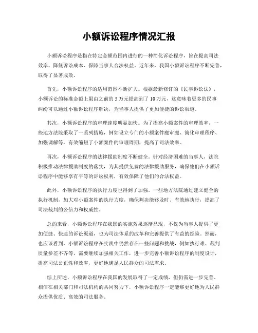 小额诉讼程序情况汇报