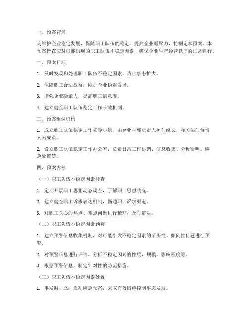 职工队伍稳定工作预案