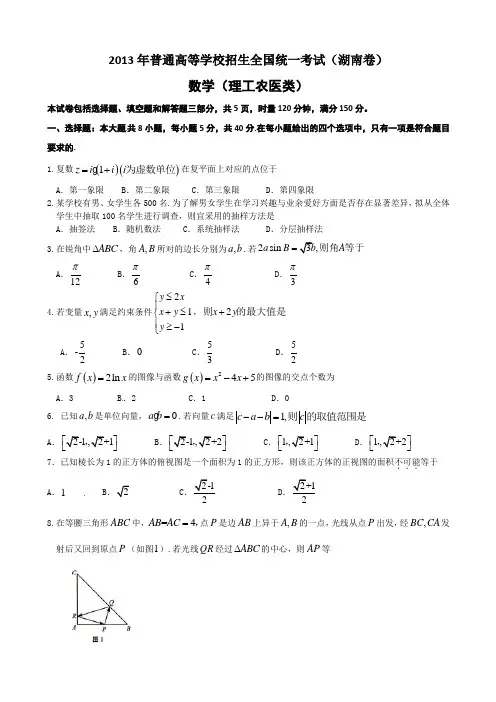 2013年高考湖南卷数学(理)试卷及答案