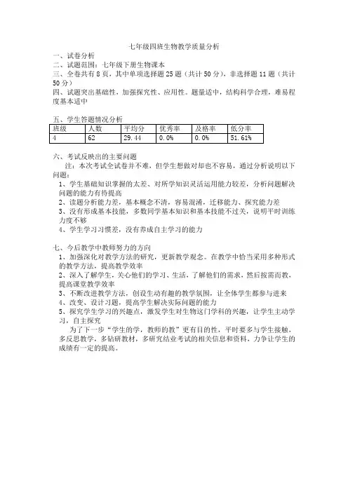 七年级生物教学质量分析 (5)