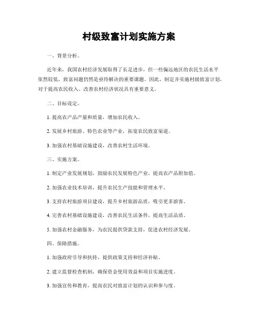 村级致富计划实施方案