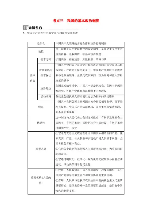 2025届高考政治二轮专题复习与测试必修部分专题五人民当家作主考点三我国的基本政治制度